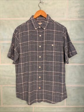 Weatherproof washable linen Plaid Button-Down Shirt - Blue & White men’s M